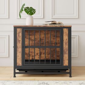 Dog Crate Furniture, Wooden Dog Crate Table, 27.48" Dog Kennel with 2 Sliding Doors and Thick Iron Door Frame Dog Crate Furniture, Wooden Dog Crate Table, 27.48" Dog Kennel with 2 Sliding Doors and Thick Iron Door Frame